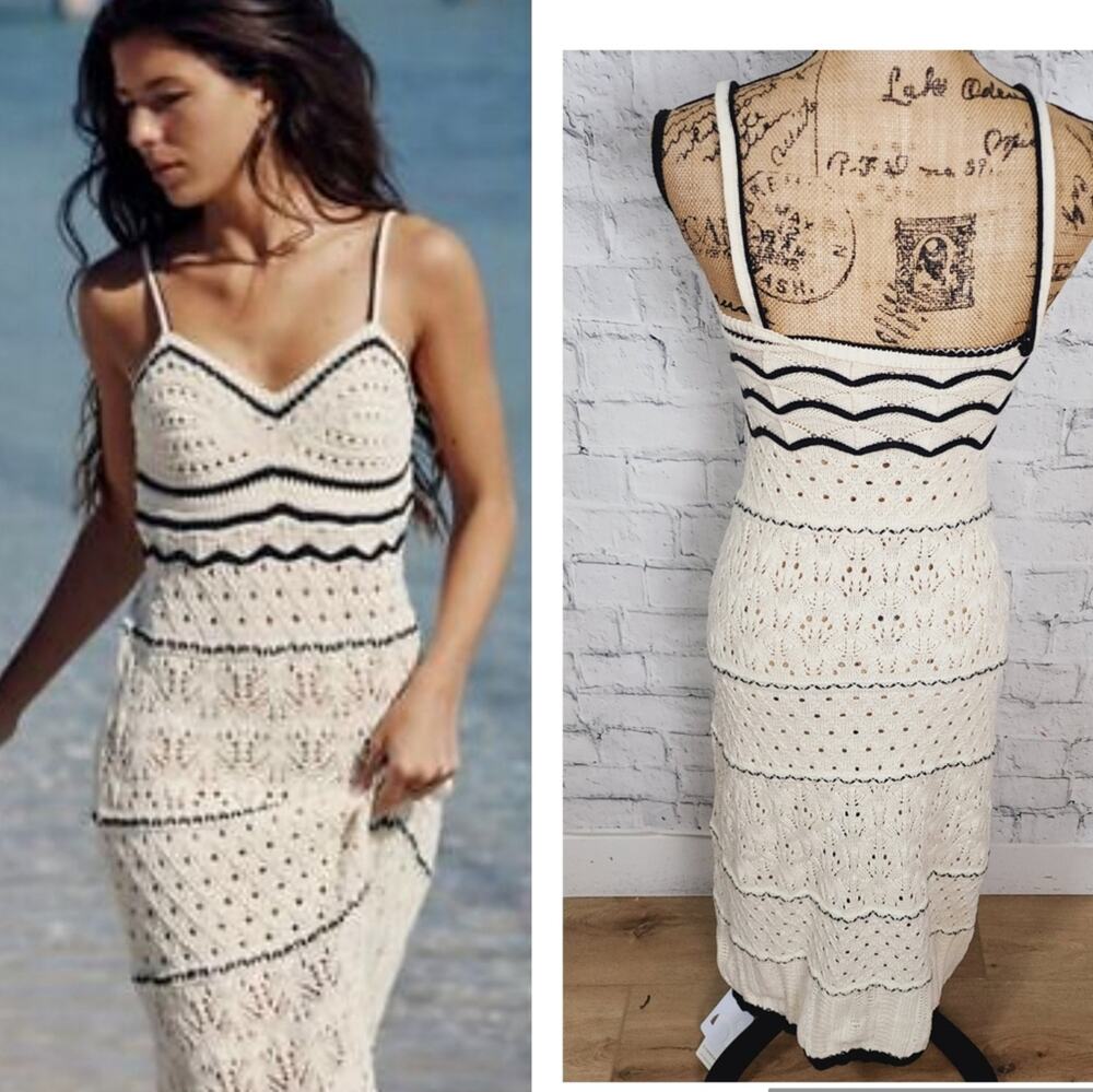 Commense paros crochet eyelet see through midi dress Sz S sleeveless boho ACL